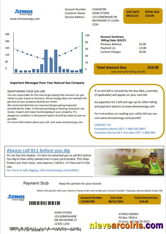 USA Virginia Atmos Energy utility bill